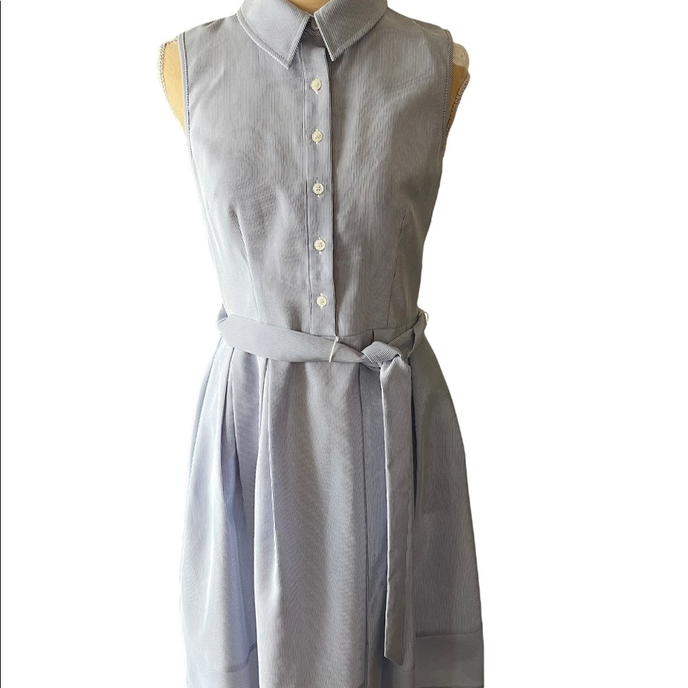 JONES NEW YORK Women's Sz 6 Seersucker Blue White Sleeveless Dress in EUC